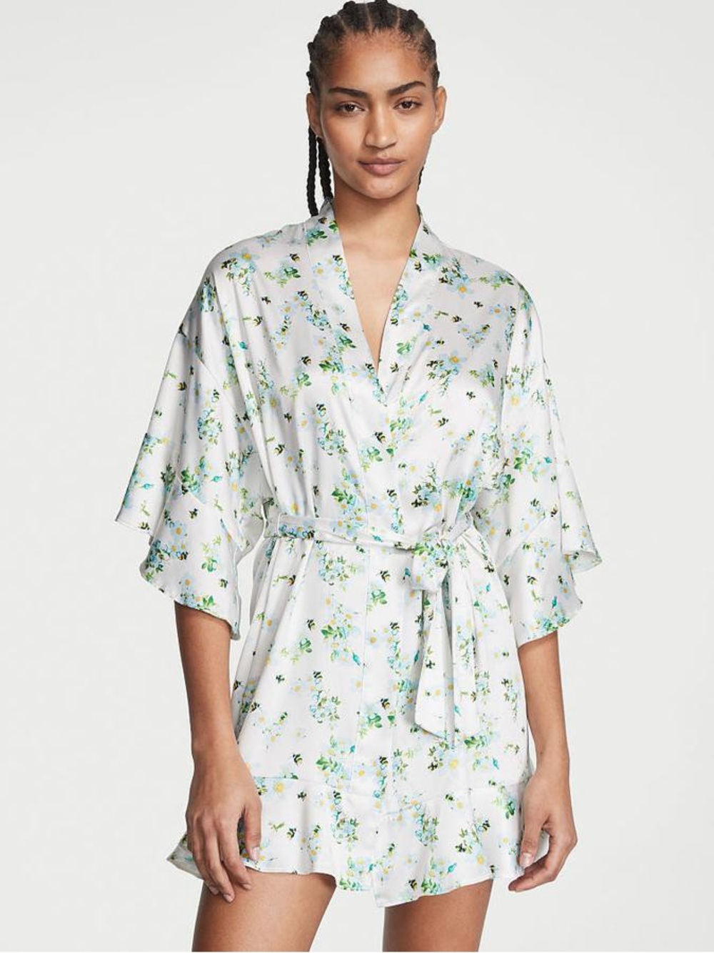 Victoria's Secret Satin Flounce Robe in the Honeybee Floral pattern